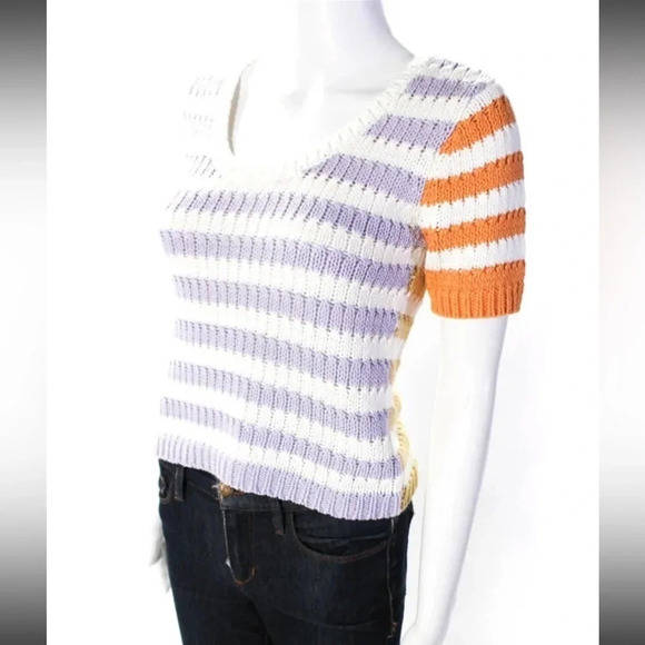 NWT Minnie Rose Chunky Knit Striped Short Sleeve Knit Top Small Color Block - Picture 4 of 13